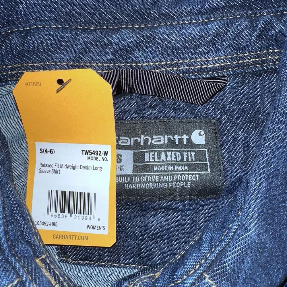 Carhartt Women's Relaxed Fit Midweight Denim Long-Sleeve Over Shirt Sz S - Picture 7 of 7